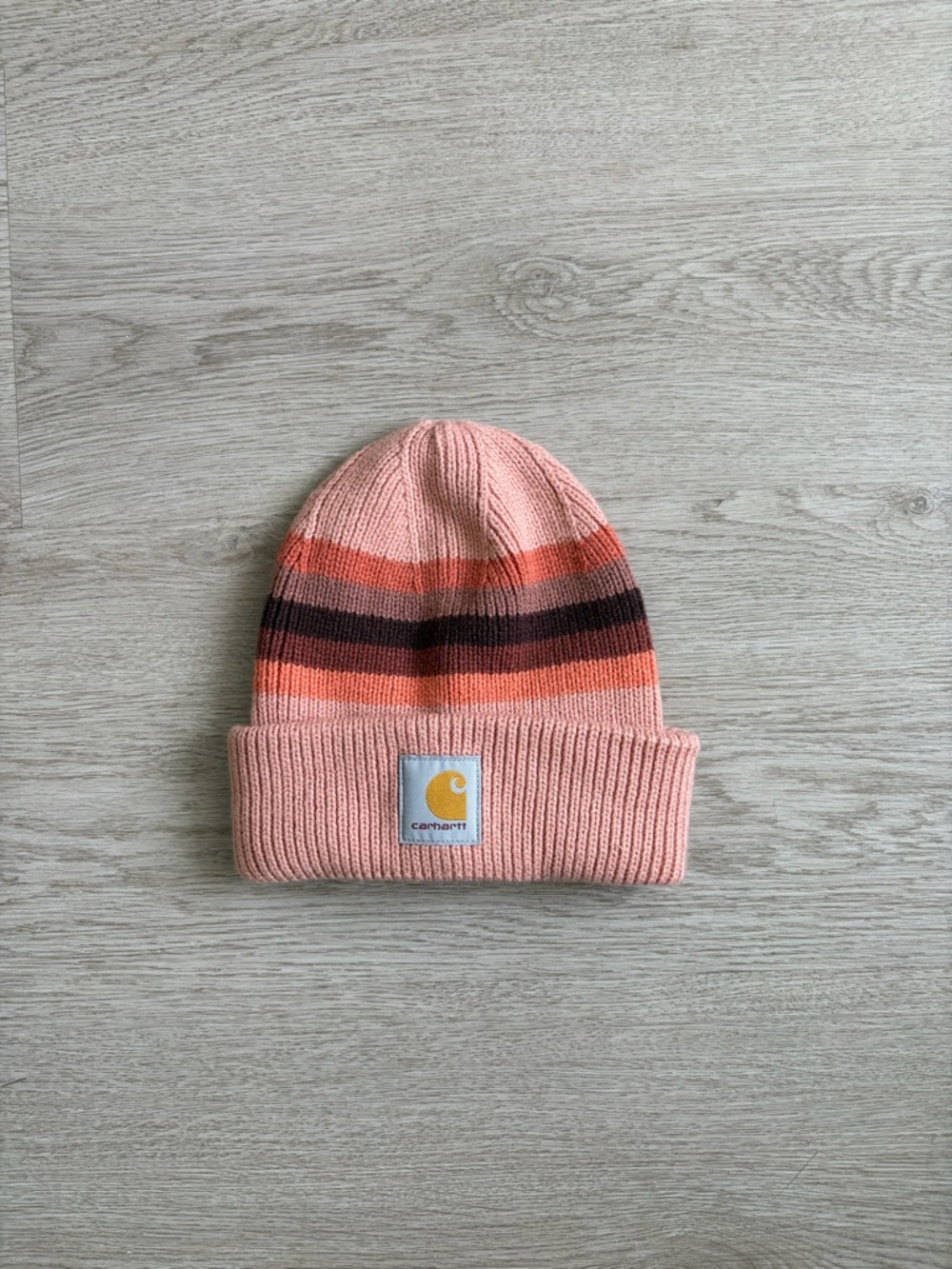 Carhartt Peach Pink Striped Knit Beanie